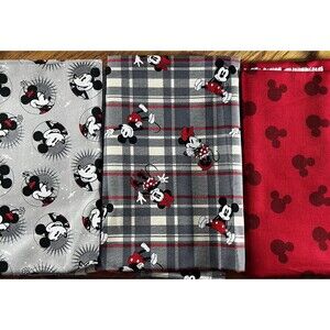 Disney Mickey & Minnie Mouse Fabric Remnants 100% COTTON 3 Fabrics Quilting